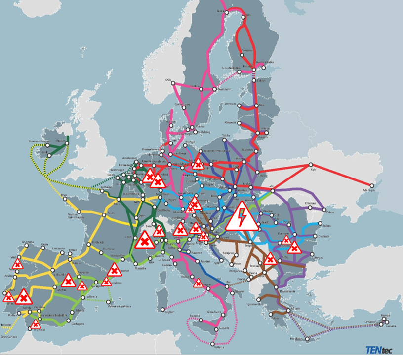 2026-08-21_line-closures-map_V4-1787325867 Der Verband warnt vor einer dauerhaften Rückverlagerung von Transporten auf die Straße. | © TENTec edited by ERFA